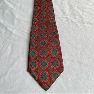 English Leather Mens Neck Tie100% Silk Tie Red Green Patttern